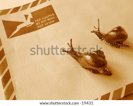 Snail Mail - Two snails on a South African airmail envelope.