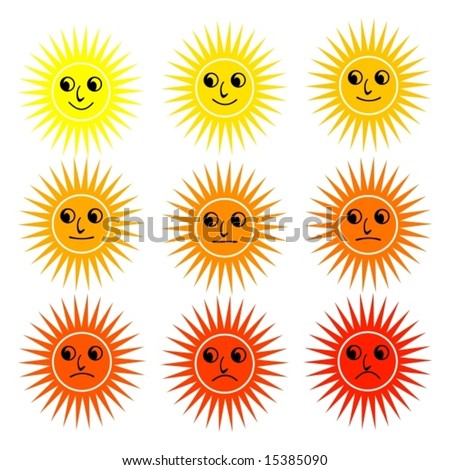 pictures of emotions faces for kids. 9 suns with faces showing