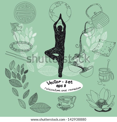 Vector set of yoga and feng-shui icons. Relaxation and recreation.