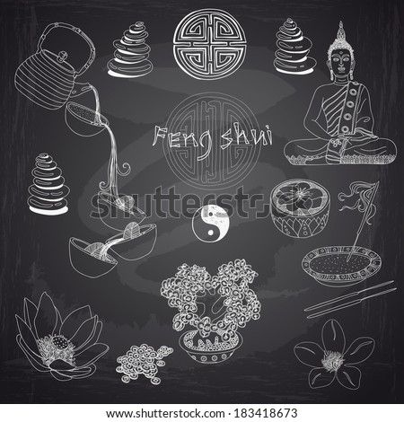 Vector set of yoga and feng-shui icons. Relaxation and recreation.