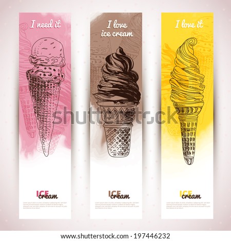 Hand drawn vector illustration with ice Cream Banner set Vintage Sketch Watercolor Hand drawn vector illustration with ice Cream Banner set Vintage Sketch Watercolor