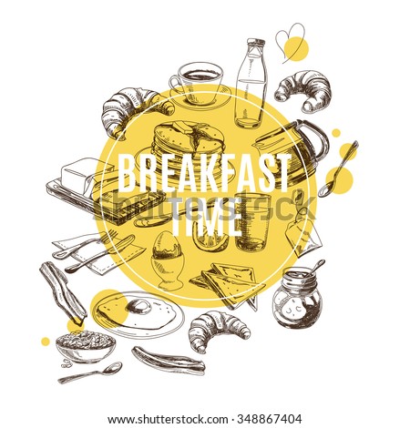 Vector background. Hand drawn breakfast illustration. Sketch.