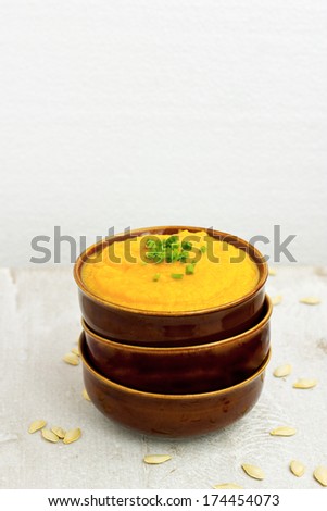 Healthy Pumpkin Soup Puree with Carrot, Coconut Milk and Orange Juice (vegan)