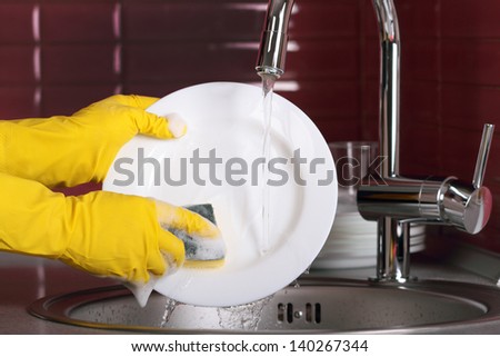The process of washing dishes