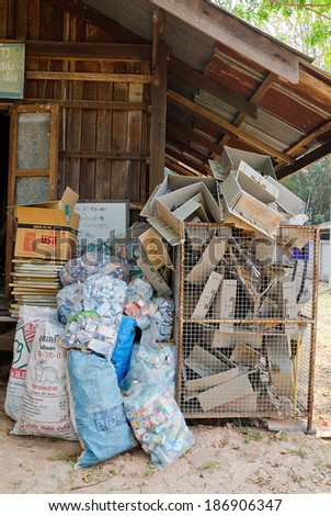LAMPHUN, THAILAND:MARCH 14 : Zero waste village preparing waste for recycling at Ban  Nam-Phu. March 14, 2014.