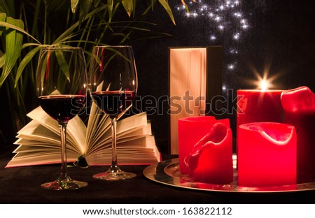 A glass of wine, a good book and candlelight