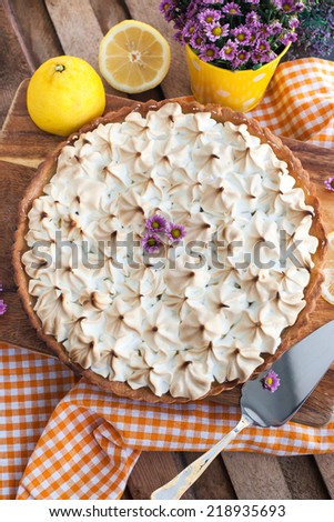 Fresh homemade lemon meringue pie on the table