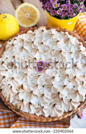Fresh homemade lemon meringue pie on the table