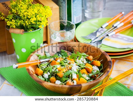 Delicious butternut squash, arugula, couscous and feta salad