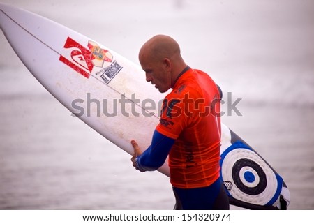 SAN CLEMENTE, CALIFORNIA - SEPT 15: Pro surfer Kelly Slater at the Hurley Pro 2013 at Lower Trestles in San Clemente, California.