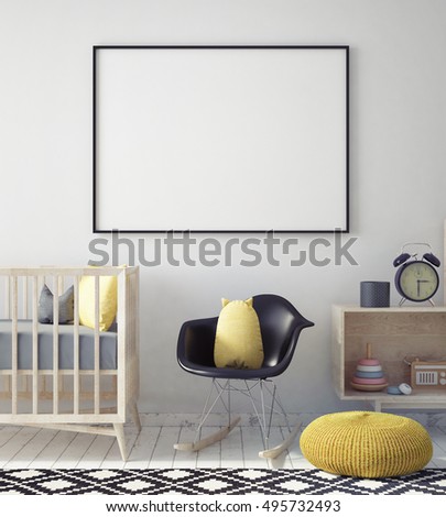 mock up poster frame in hipster room, scandinavian style interior background, 3D render, 3D illustration