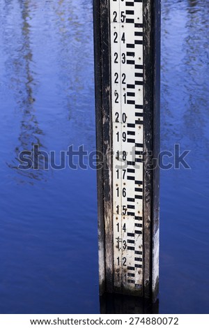 Water level measurement gauge used to monitor the water levels. Water level measurement gauge during flood.