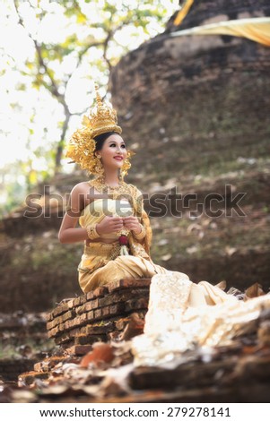 Beautiful Thai lady in Thai traditional drama dress, model is Thai Ethnicity.