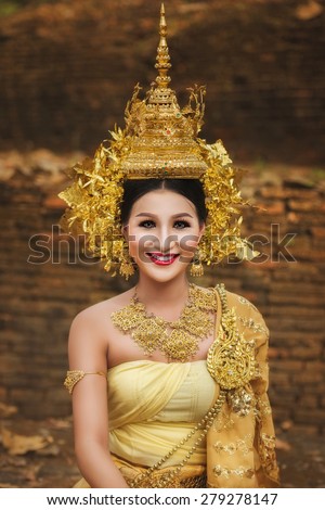 Beautiful Thai lady in Thai traditional drama dress, model is Thai Ethnicity.
