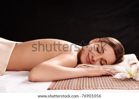 stock photo Young naked girl in spa salon