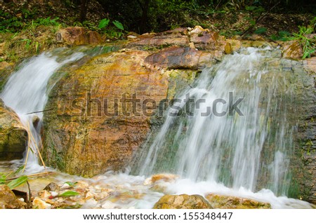 Waterfall in deep rain forest jungle.