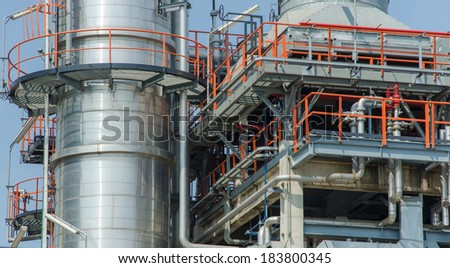 Industrial zone, Steel pipelines and cables in factory.