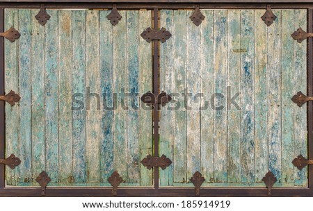 wooden door with cracked color paint for background.