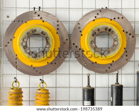 brake disks for car and rusty spare parts