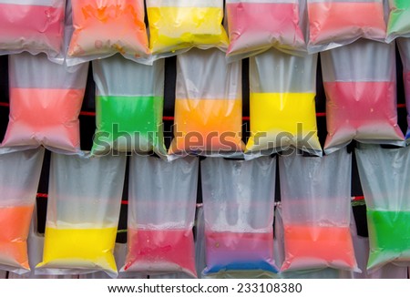 colorful water in plastic bag for background.