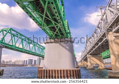 Large bridge highway over the river in Seoul, Korea.