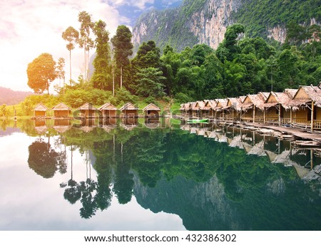 bamboo house Resort in Ratchaprapha Dam at Khao Sok National Park, Surat Thani Province, Thailand.