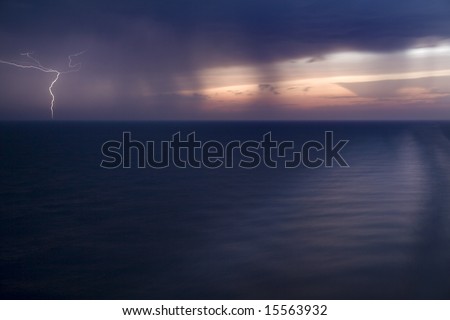 Lightning bolt seen during a thunderstorm at sea