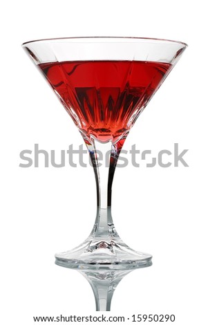 Cocktail glass with red juice isolated against white background