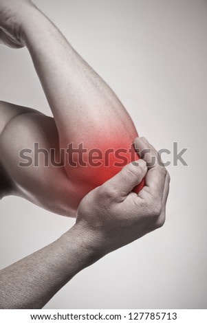 Elbow pain isolated injury concept