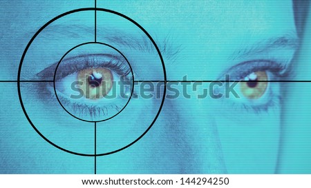 High-tech technology background with eye scan woman
