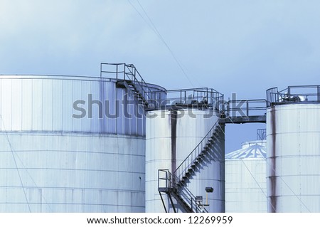 Blue skyline of industrial chemical factory manufacturing plant