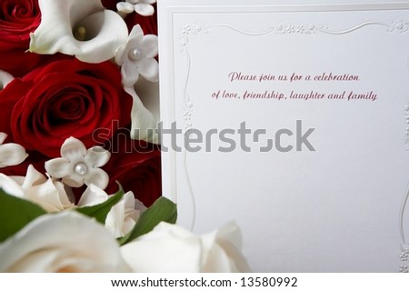 Wedding invitation with red and white roses