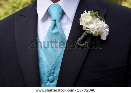 stock photo Wedding Boutonniere On Suit Jacket of Groom