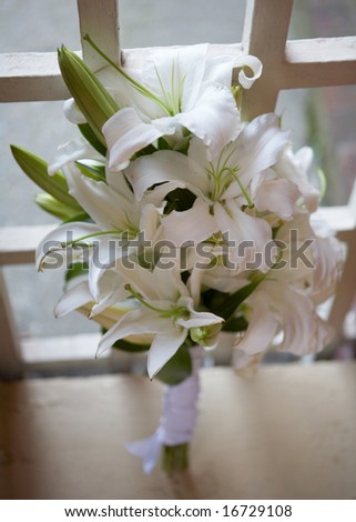 stock photo Closeup of white and green wedding bouquet of flowers