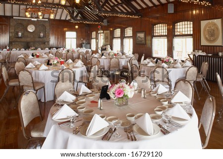 stock photo Elegant wedding reception area ready for guests and the party
