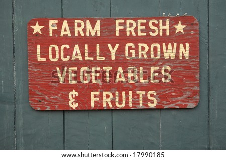 FARM FRESH vegetables and fruits sign at farmers market