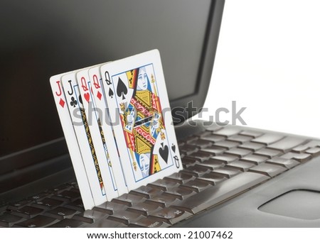 Online poker gambling concept full house on computer