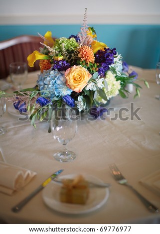 stock photo Flowers centerpiece at wedding reception table 