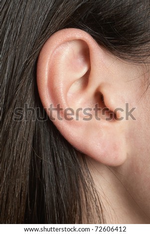 Young caucasian woman ear closeup