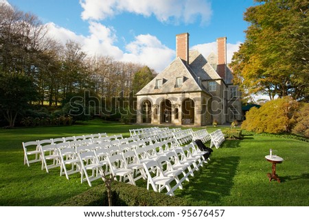 stock photo Luxury wedding ceremony site with historic mansion