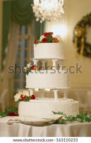 Wedding cake with winter theme holiday decorations