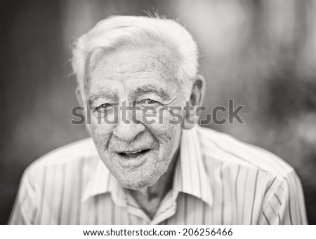 90 year old elder senior man black and white portrait