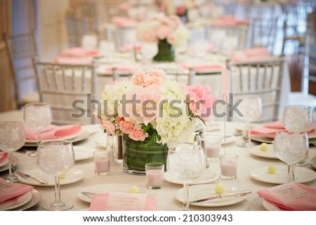 Wedding reception room interior, focus on centerpiece