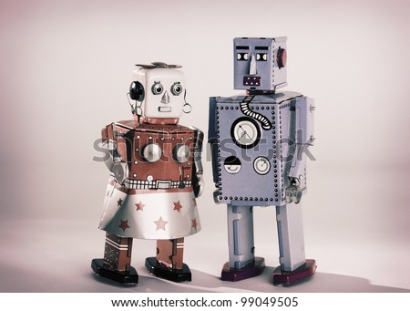 Vintage toy robots male and female