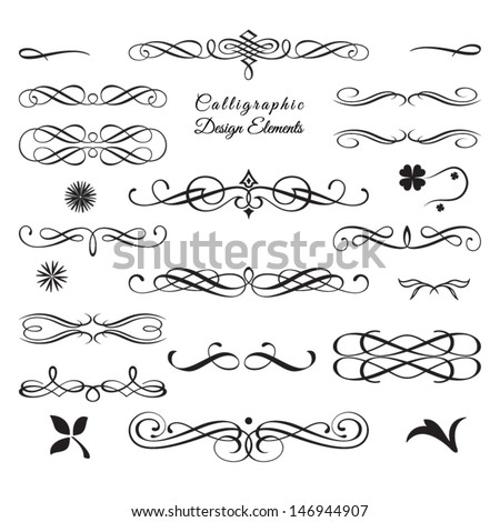 Calligraphic Decorative Elements In Vector Format. Ideal For Creative Layout, Greeting Cards, Invitations, Books, Brochures, Stencil And Many More Uses.