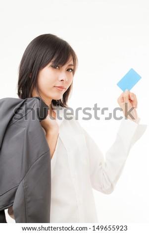 Blank card, people holding card that can be replace with everything you want, name card sign etc... shoot on isolated white background
