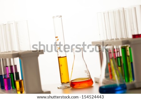 the laboratory test tubes with colorful liquid