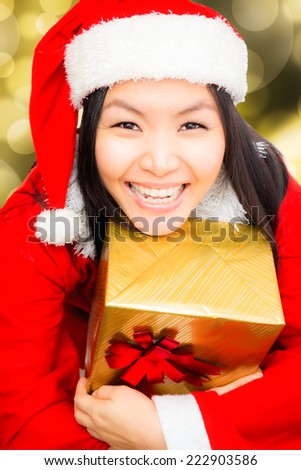 christmas winter happiness happy with red hat holding gift box