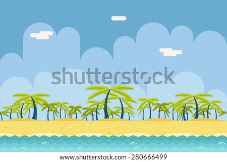 Seamless Sunny Beach Ocean Sea Nature Flat Design Landscape Background Template Vector Illustration