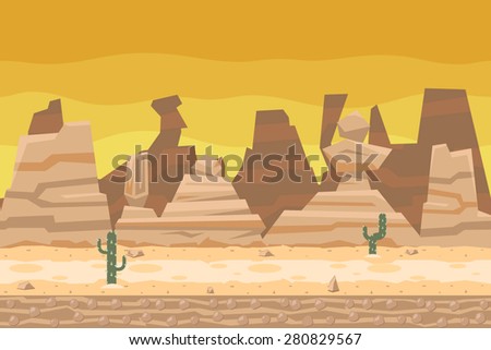 Seamless Desert Road Cactus Nature Concept Flat Landscape Background Template Vector Illustration